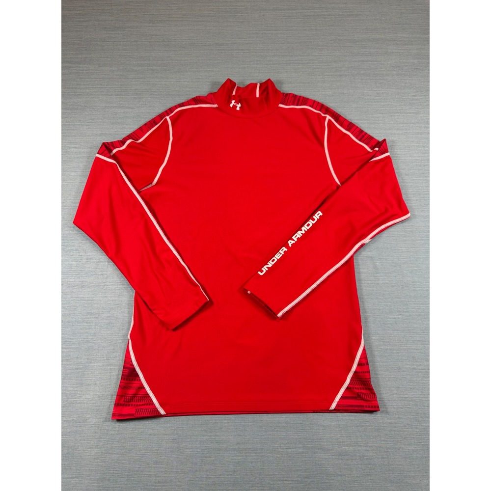 Under Armour Mens 3XL ColdGear Compression Shirt Red Long Sleeve Mock Neck Top